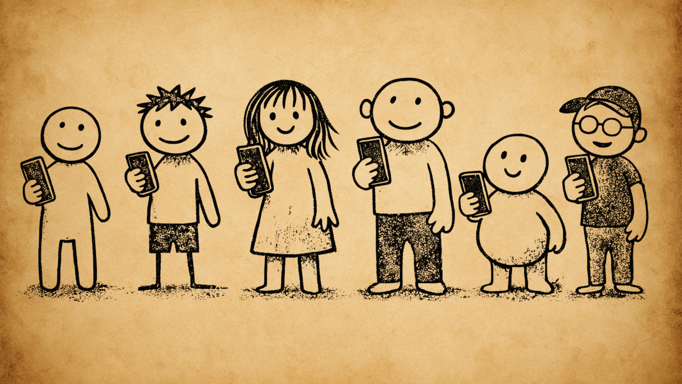 Enfants de profils différents tenant tous un smartphone, illustration des usages numériques chez les enfants indépendamment de leur milieu