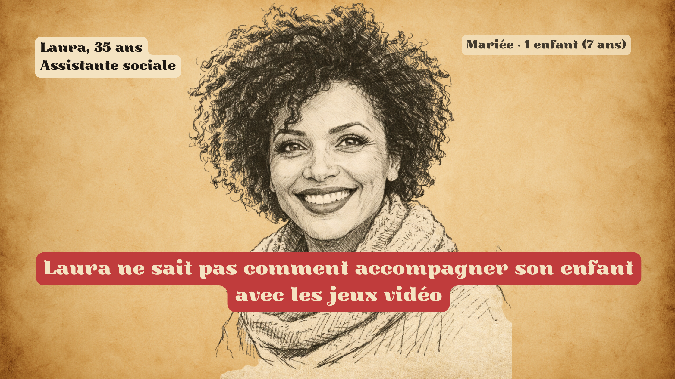 Vignette_02 Laura Femme présentée comme assistante sociale et mère exprimant des difficultés à accompagner son enfant dans les jeux vidéo
