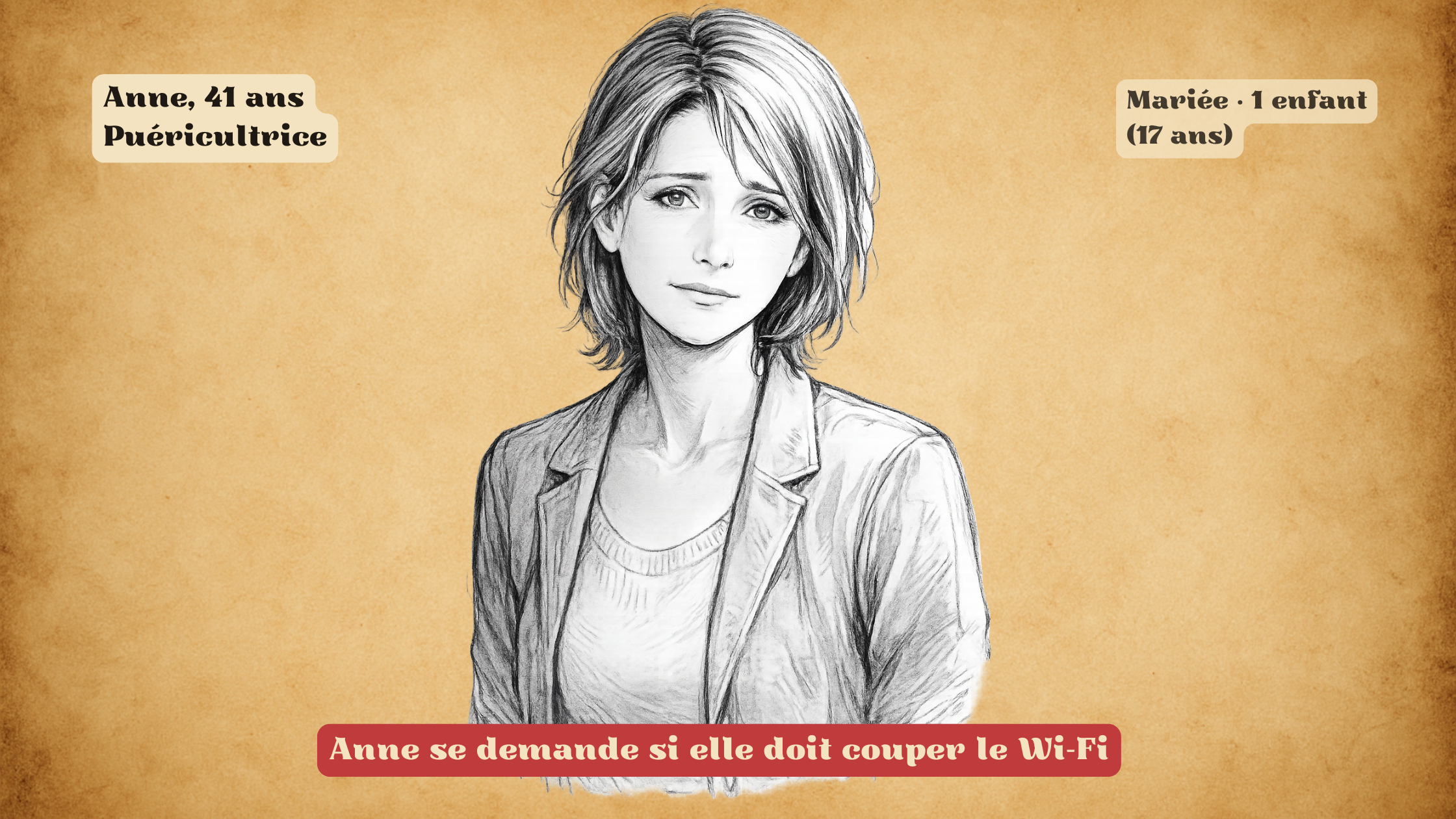 Vignette_03 Anne emme présentée comme puéricultrice et mère s’interrogeant sur l’usage du Wi-Fi dans le cadre familial